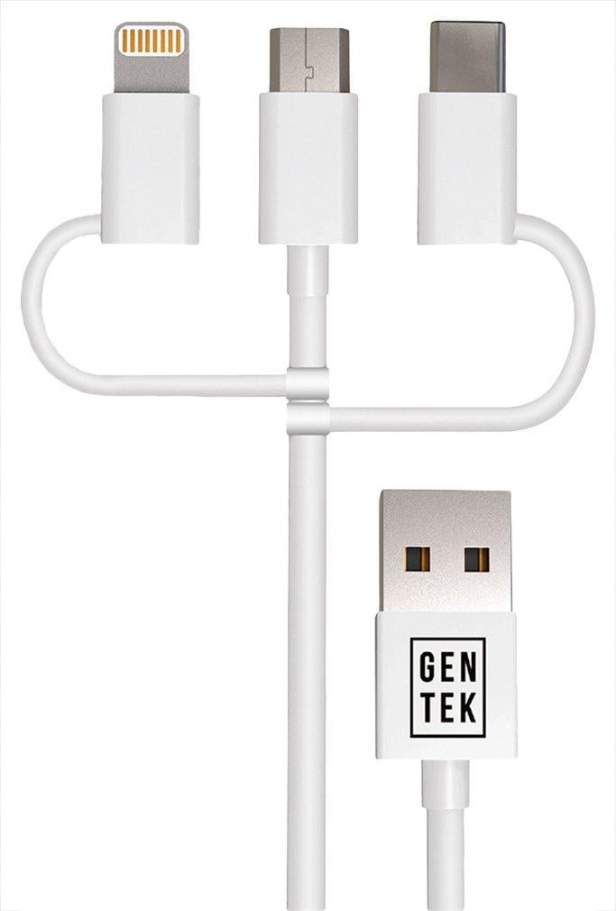 Gentek 3 in 1 Charger & Sync Cable One Size White