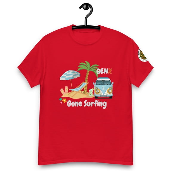 Gen X Gone Surfing – Retro Beach Vibes T-Shirt (Red, M)