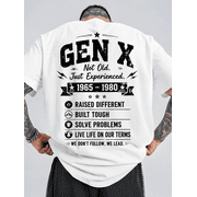 Gen X Graphic T-Shirt for Men & Women, Not Old Just Experienced Vintage Back Print Tee, 1965-1980 Retro Generation X Shirt