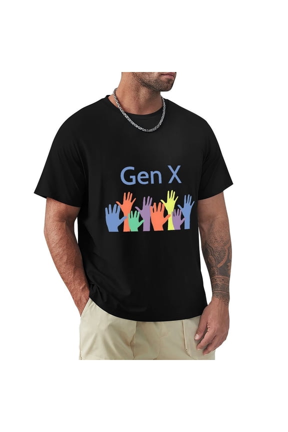 Gen X Men's Cotton HD Print Short Sleeve T-Shirt Crew Neck Top Black 3XL