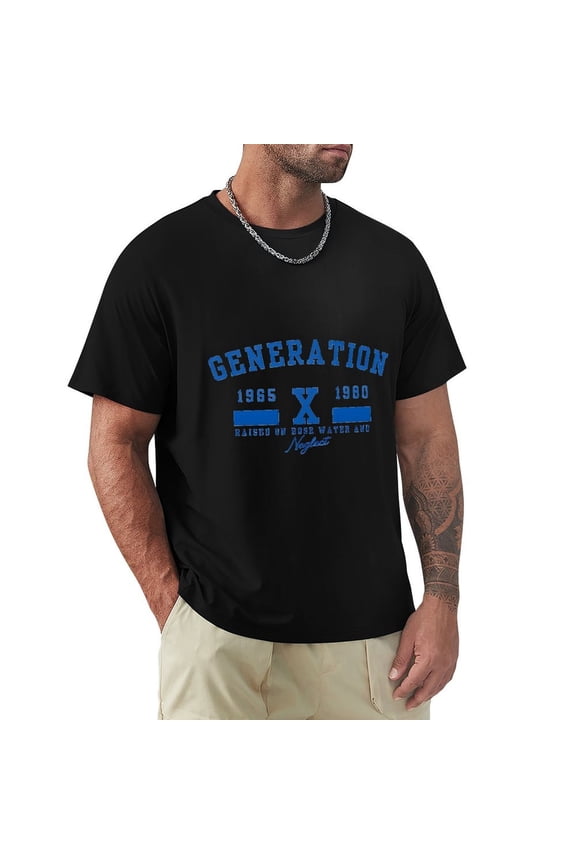 Gen X Men's Cotton HD Print Short Sleeve T-Shirt Crew Neck Top Black 3XL