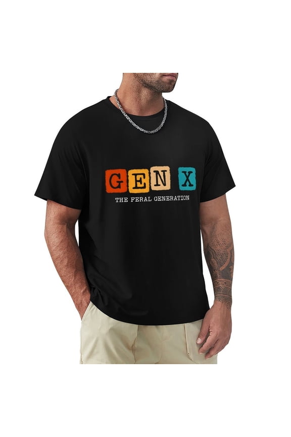 Gen X Men's Cotton HD Print Short Sleeve T-Shirt Crew Neck Top Black 3XL