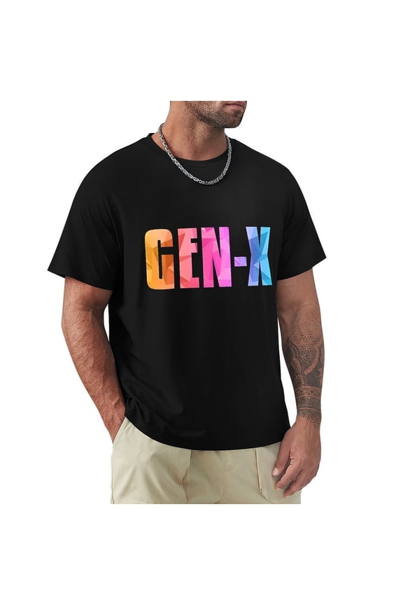 Gen X Men's Cotton HD Print Short Sleeve T-Shirt Crew Neck Top Black 3XL