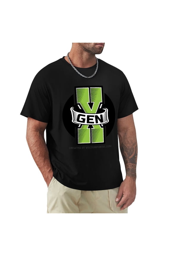 Gen X Men's Cotton HD Print Short Sleeve T-Shirt Crew Neck Top Black 3XL