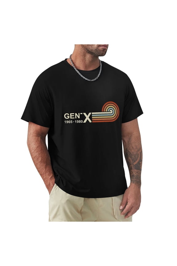 Gen X Men's Cotton HD Print Short Sleeve T-Shirt Crew Neck Top Black 3XL