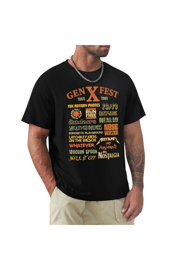Gen X Men's Cotton HD Print Short Sleeve T-Shirt Crew Neck Top Black L