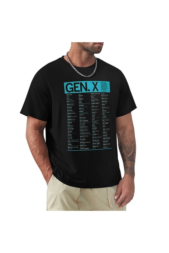 Gen X Men's Cotton HD Print Short Sleeve T-Shirt Crew Neck Top Black L