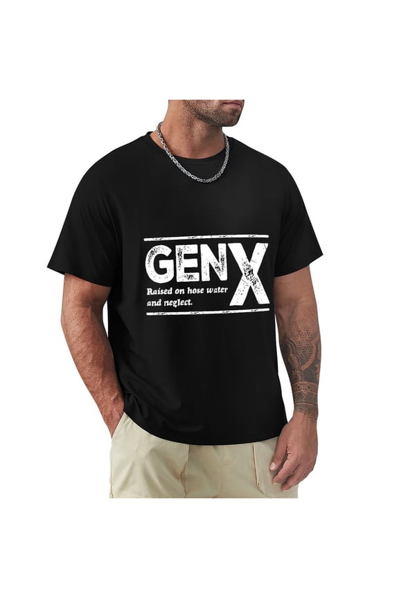 Gen X Men's Cotton HD Print Short Sleeve T-Shirt Crew Neck Top Black S