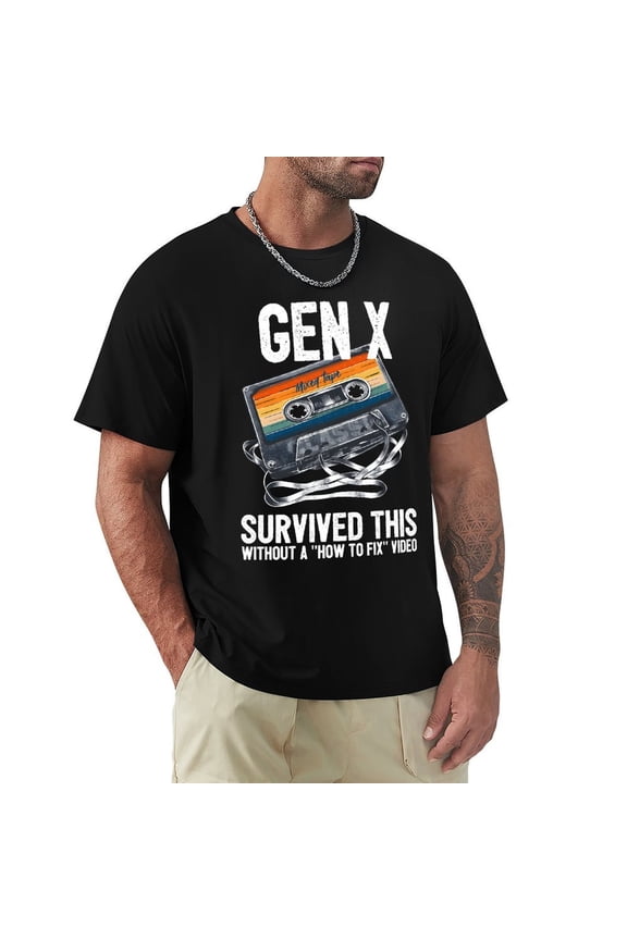Gen X Men's Cotton HD Print Short Sleeve T-Shirt Crew Neck Top Black S
