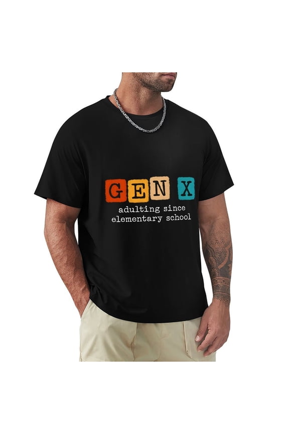 Gen X Men's Cotton HD Print Short Sleeve T-Shirt Crew Neck Top Black S