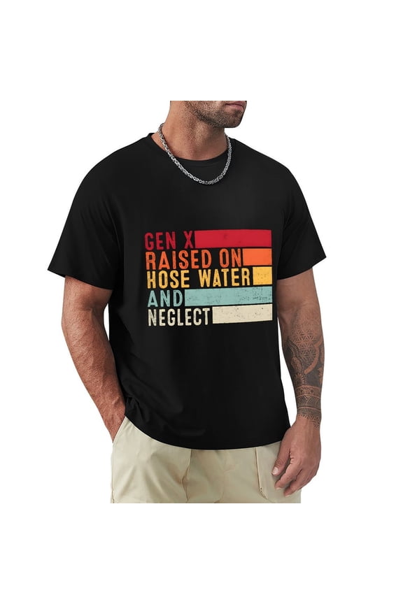 Gen X Men's Cotton HD Print Short Sleeve T-Shirt Crew Neck Top Black XL