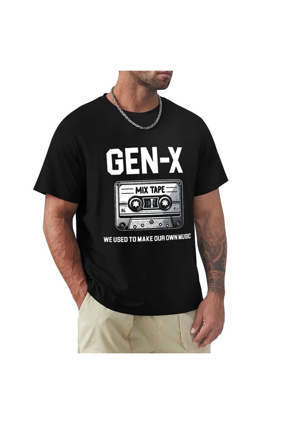 Gen X Men's Cotton HD Print Short Sleeve T-Shirt Crew Neck Top Black XL