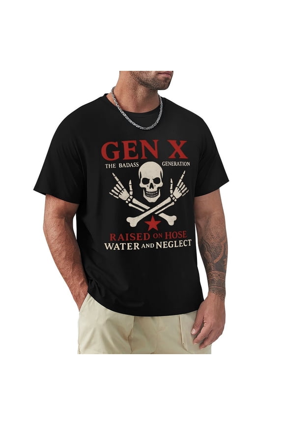 Gen X Men's Cotton HD Print Short Sleeve T-Shirt Crew Neck Top Black XL