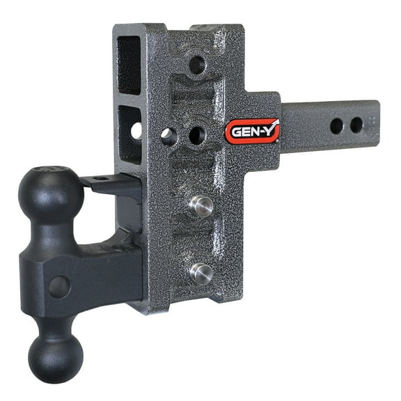 GEN-Y GH-224 MEGA-DUTY Adjustable 5" Offset Drop Hitch with GH-051 Dual-Ball, GH-032 Pintle Lock for 2" Receiver - 16,000 LB Towing Capacity - 2,000 LB Tongue Weight