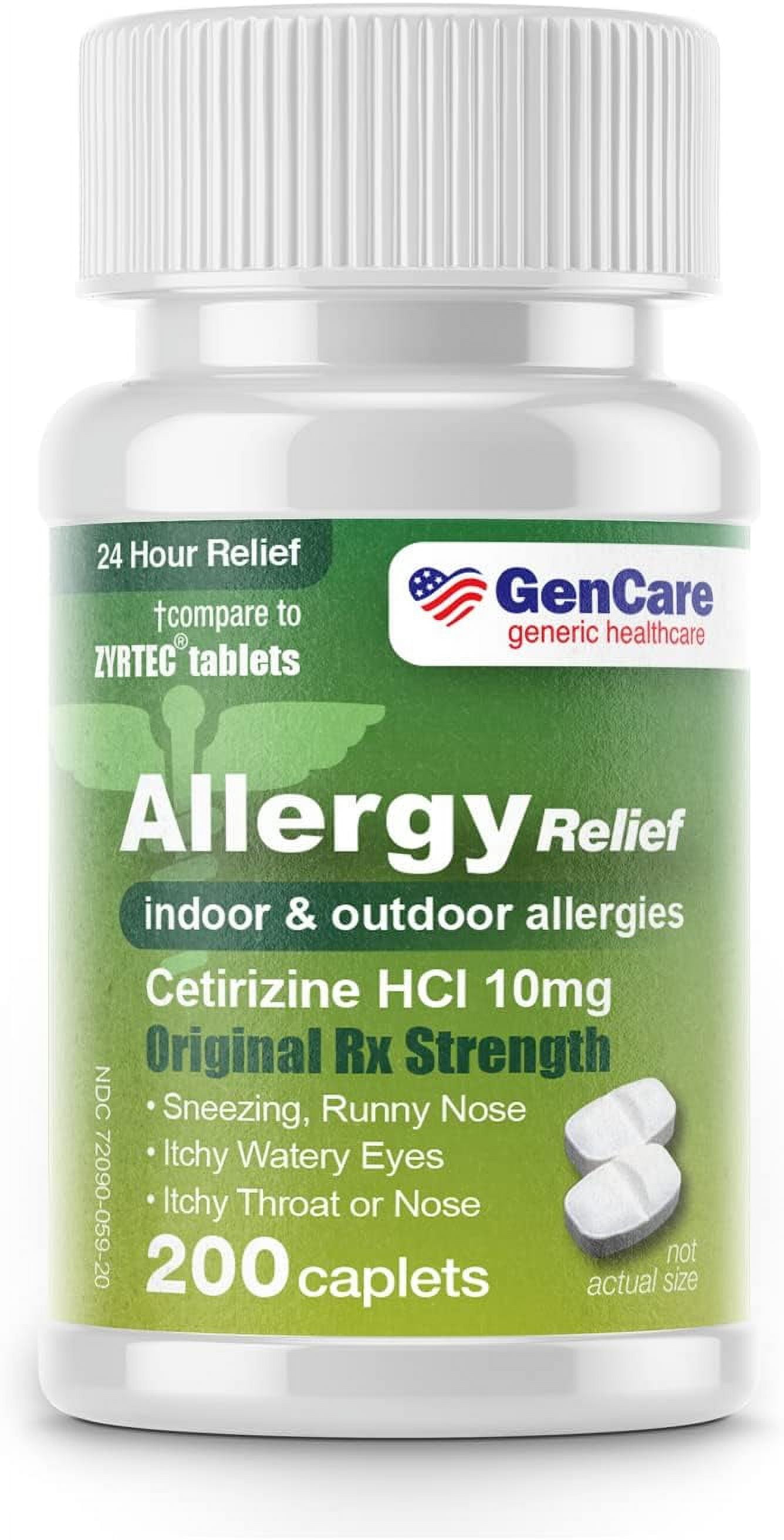 GenCare 24 Hour Allergy Relief Cetirizine HCl 10mg for Allergy Relief, 200 Caplets