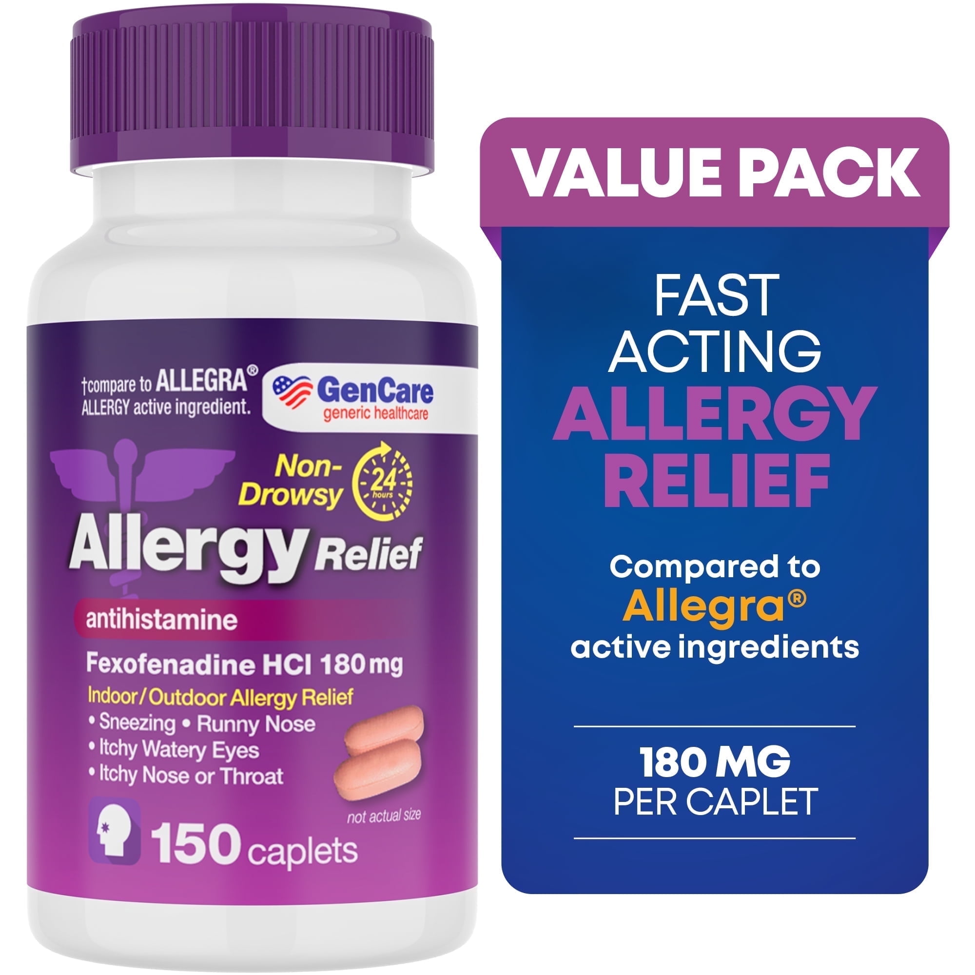 GenCare Allergy Relief Fexofenadine HCl 180 mg Non Drowsy Antihistamine, 150 Tablets