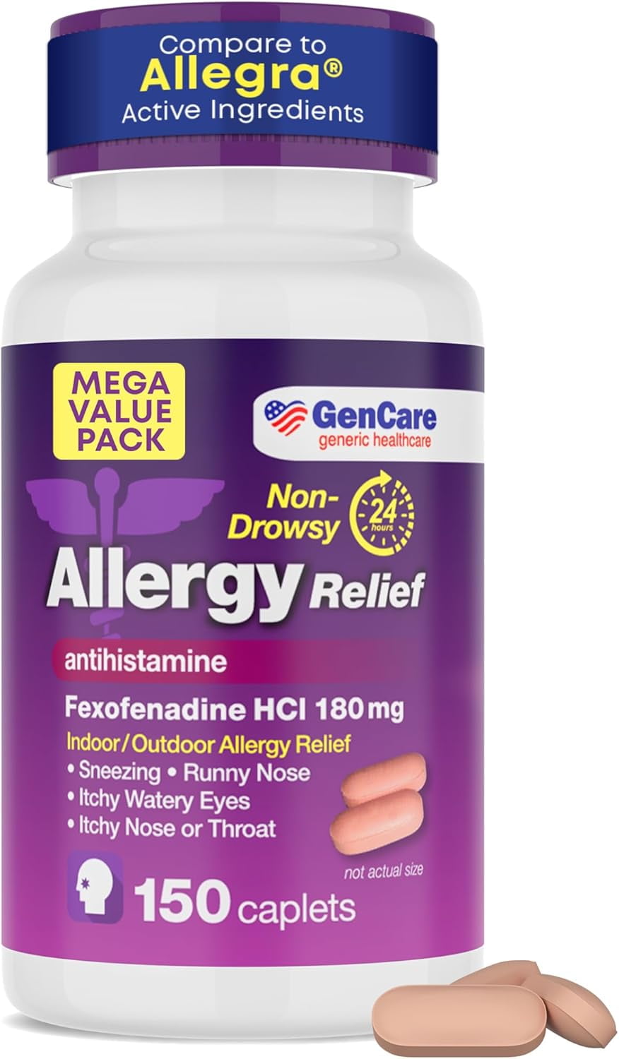 GenCare Allergy Relief Fexofenadine HCl 180 mg Non Drowsy Antihistamine, 150 Tablets