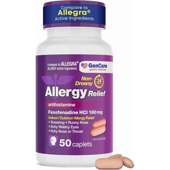 GenCare Allergy Relief Fexofenadine HCl 180 mg Non Drowsy Antihistamine, 50 Tablets
