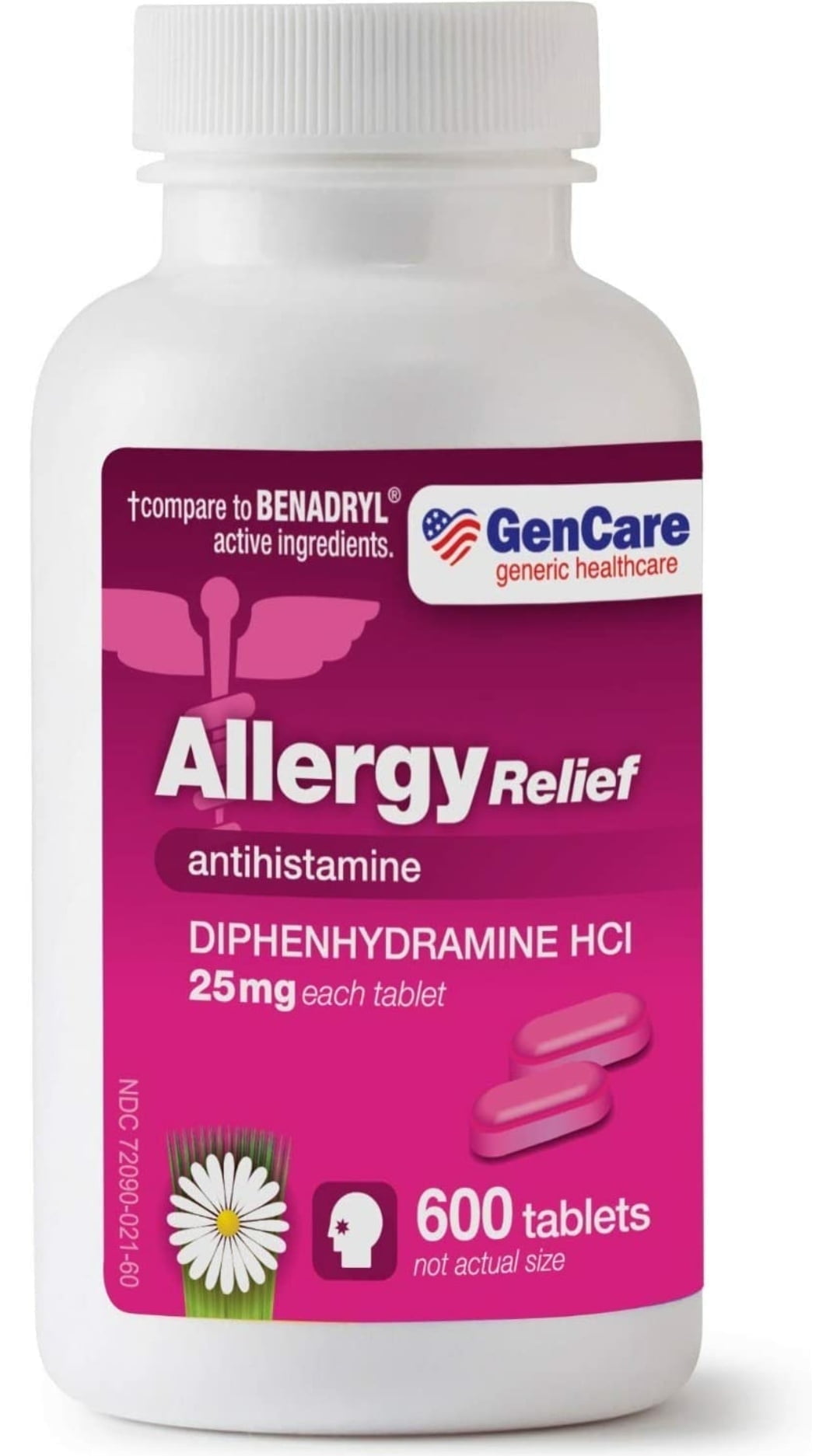 GenCare - Allergy Relief Medicine | Antihistamine Diphenhydramine HCl 25mg (600 Tablets Per Bottle) | Relieve for Itchy Eyes, Sneezing, Runny Nose | Seasonal or Indoor & Outdoor Allergies.