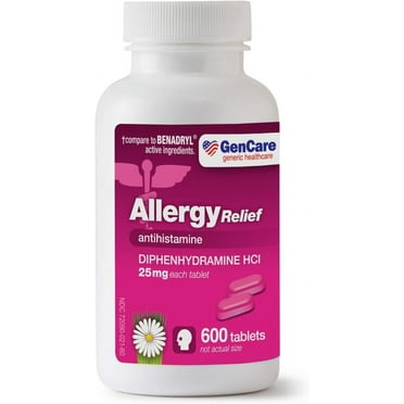 GenCare - Allergy Relief Medicine Diphenhydramine HCl 25mg (600 Tablets) | Antihistamine