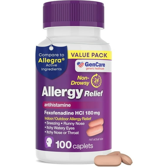 GenCare - Allergy Relief Pills | Fexofenadine HCl 180mg (90 Tablets) | Non Drowsy Antihistamine Allergy Pills for Hay Fever, Seasonal Allergies, Outdoor & Indoor Allergies | Relieves Itchy Eyes & Nose