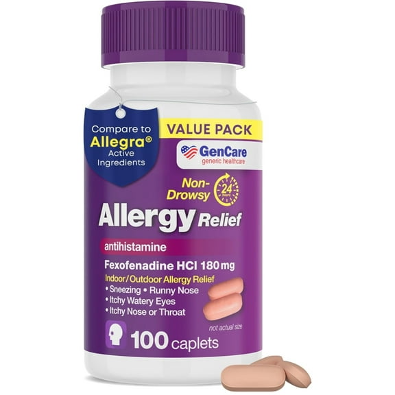 GenCare - Allergy Relief Pills | Fexofenadine HCl 180mg (90 Tablets) | Non Drowsy Antihistamine Allergy Pills for Hay Fever, Seasonal Allergies, Outdoor & Indoor Allergies | Relieves Itchy Eyes & Nose