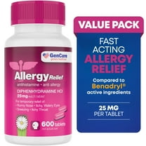 GenCare Allergy Relief Tablets Antihistamine Diphenhydramine HCl 25mg, 600 Tablets