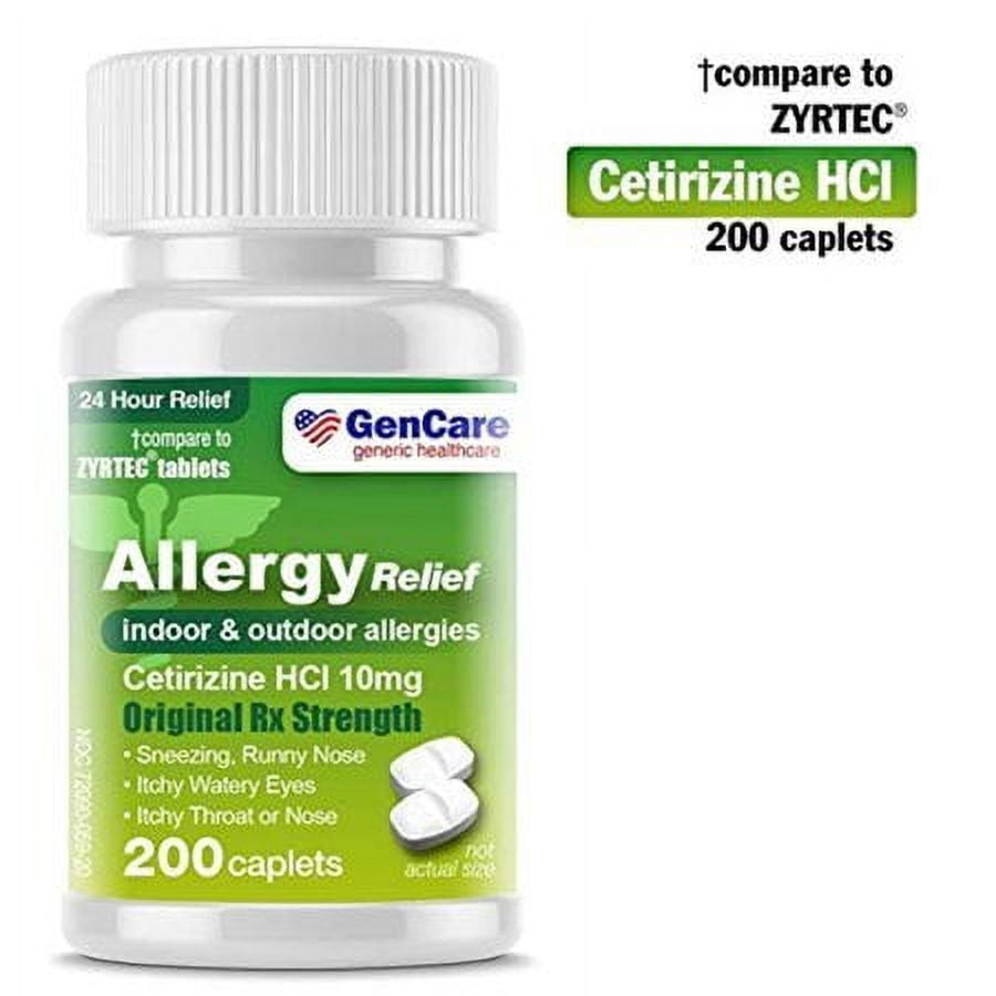 GenCare Cetirizine HCL 10 mg (200 Count), 24 Hour Non Drowsy Allergy  Relief Pills, Best Value Generic OTC Allergy Medication, Antihistamine  for Sneezing, Runny Nose and Itchy Eyes