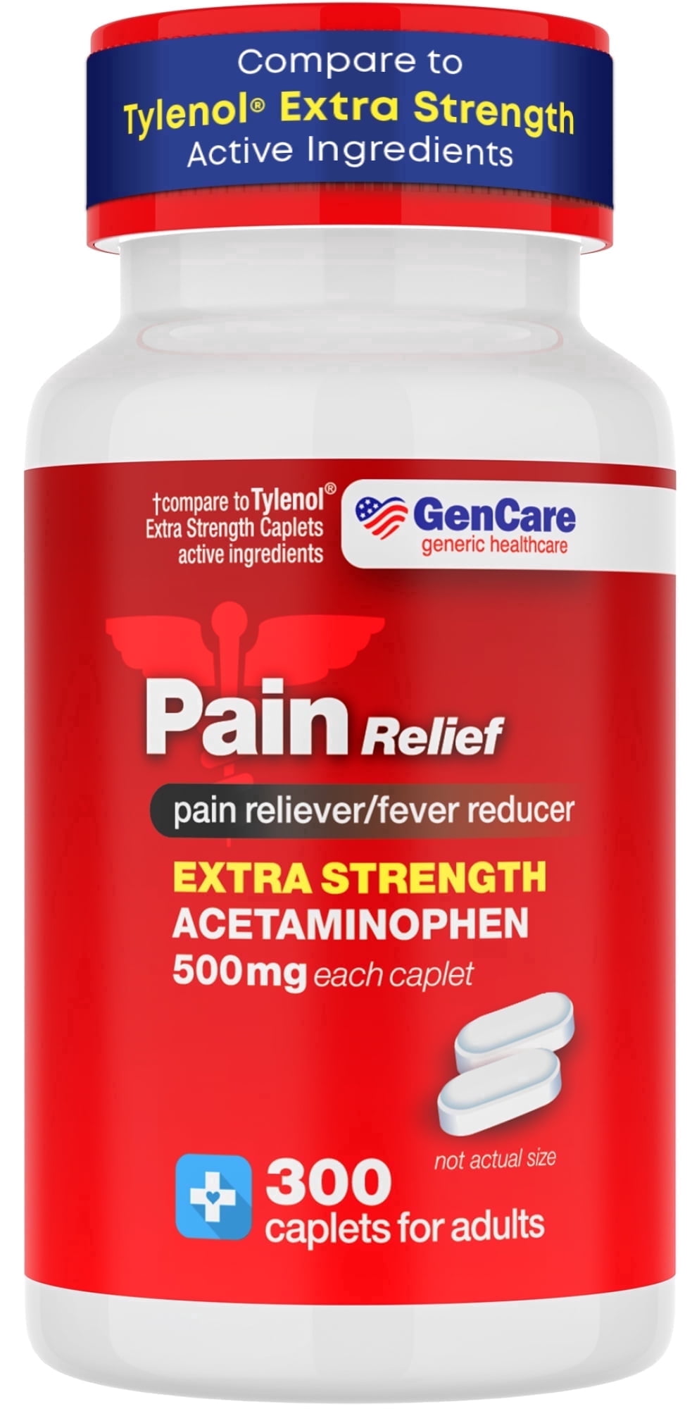 GenCare Extra Strength Acetaminophen 500mg Pain Relief Fever Reducer, 300 Caplets