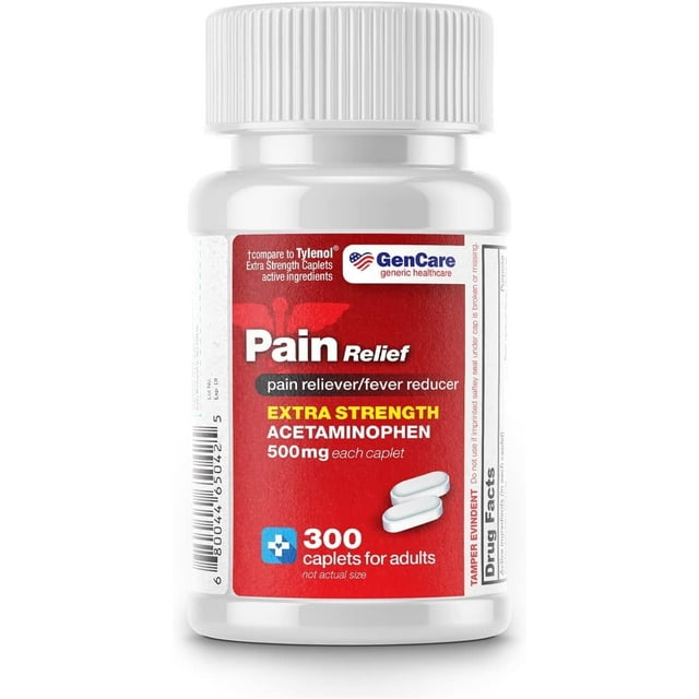 GenCare Extra Strength Acetaminophen 500mg Pain Relief Fever Reducer, 300 Caplets