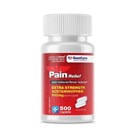 GenCare Extra Strength Acetaminophen 500mg Pain Relief and Fever Reducer, 500 Caplets