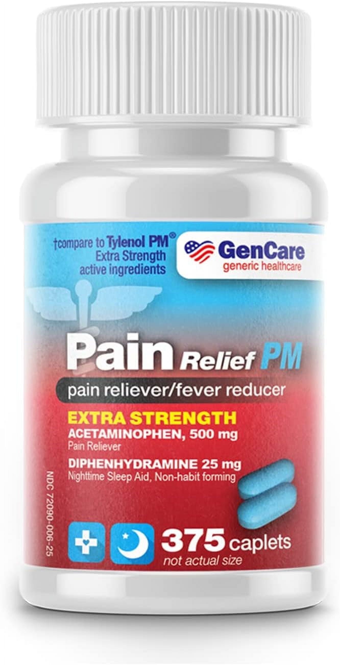 GenCare Extra Strength Acetaminophen PM 500mg Headache Sleep Aid Pain Relief, 375 Tablets
