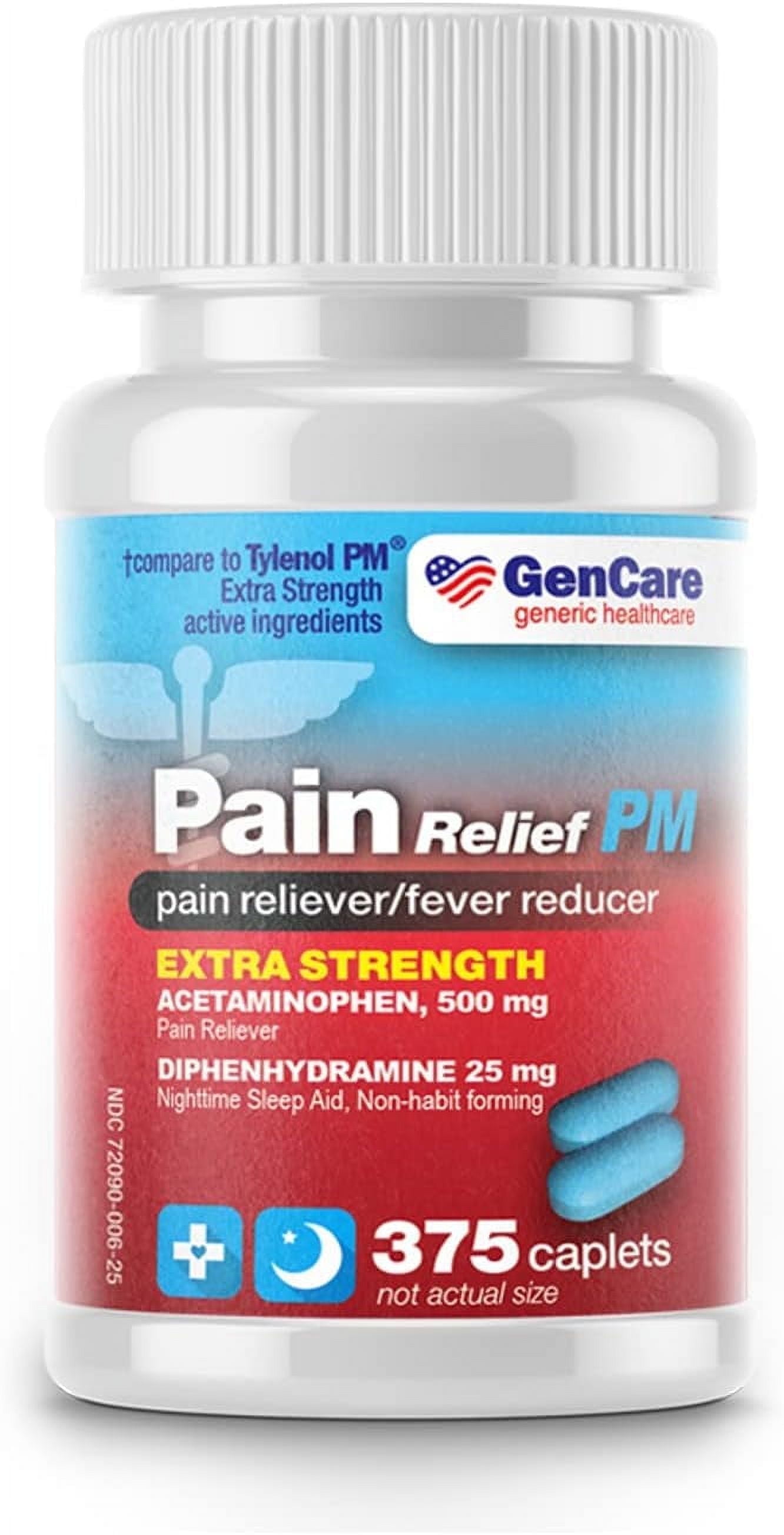 GenCare Extra Strength Acetaminophen PM 500mg Headache Sleep Aid Pain Relief, 375 Tablets