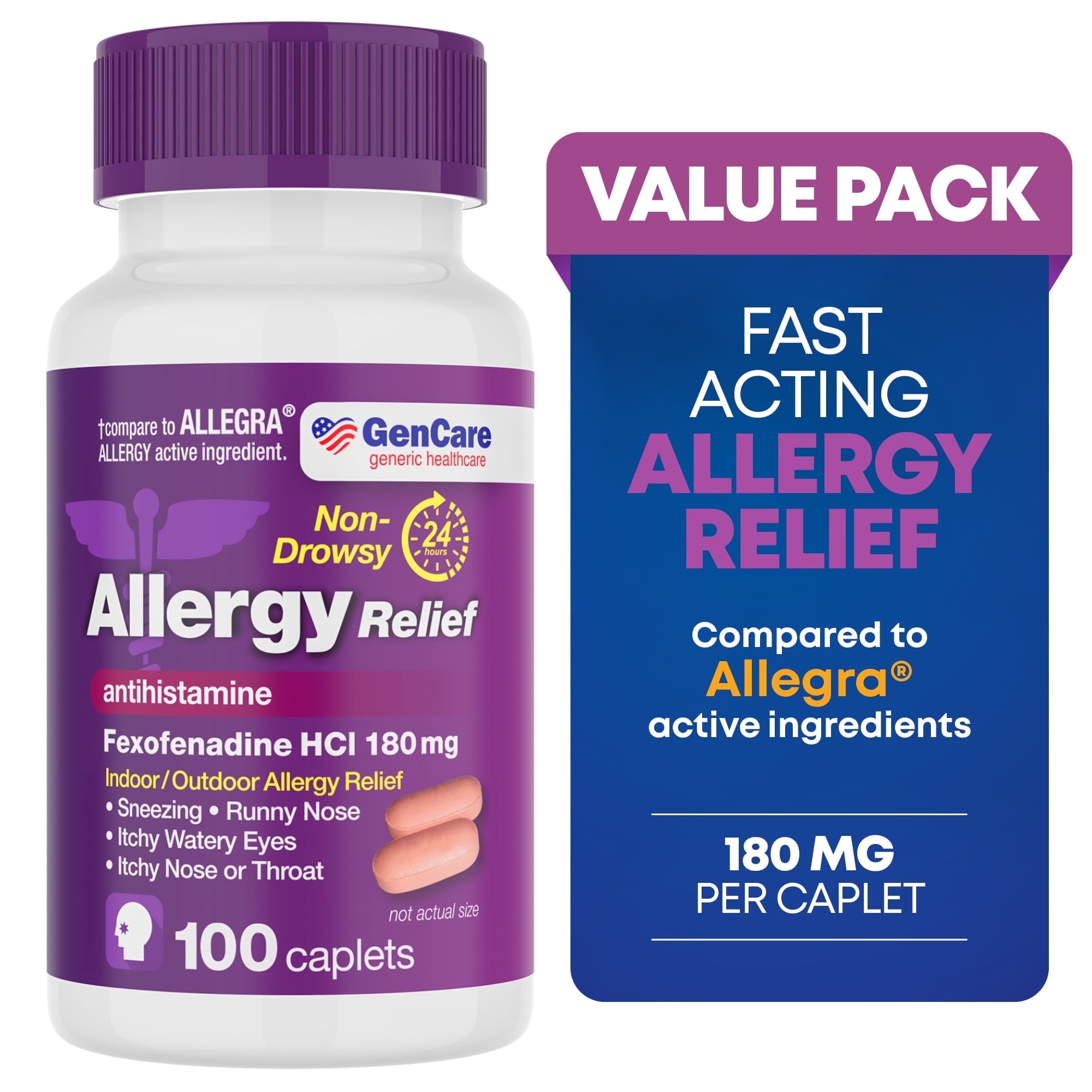 GenCare - Fexofenadine HCl Allergy Relief 180 mg (100 Tablets) | Non Drowsy Antihistamine