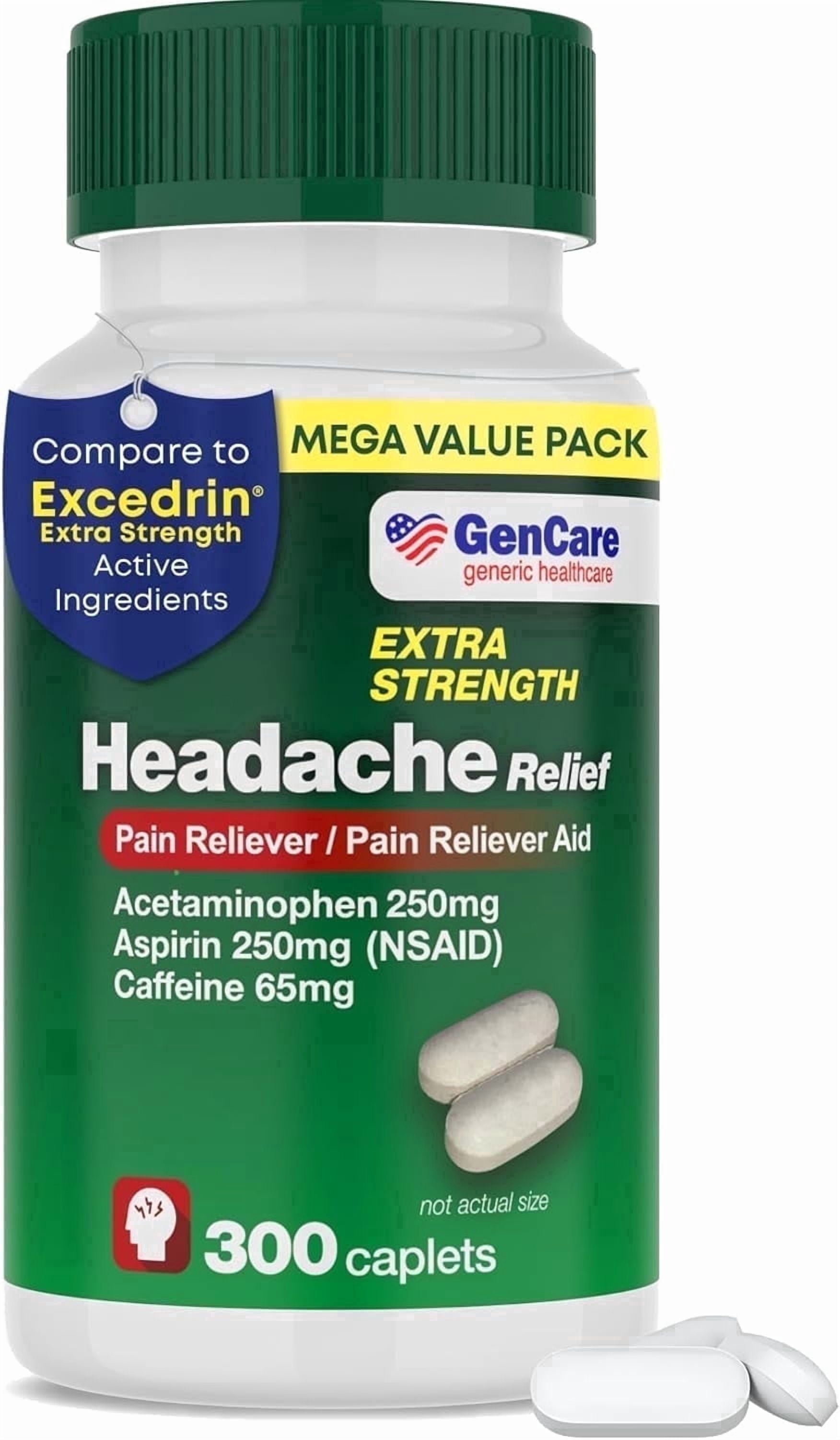 GenCare Headache Relief Acetaminophen 250mg, Aspirin 250mg & Caffeine 65mg, 300 Caplets