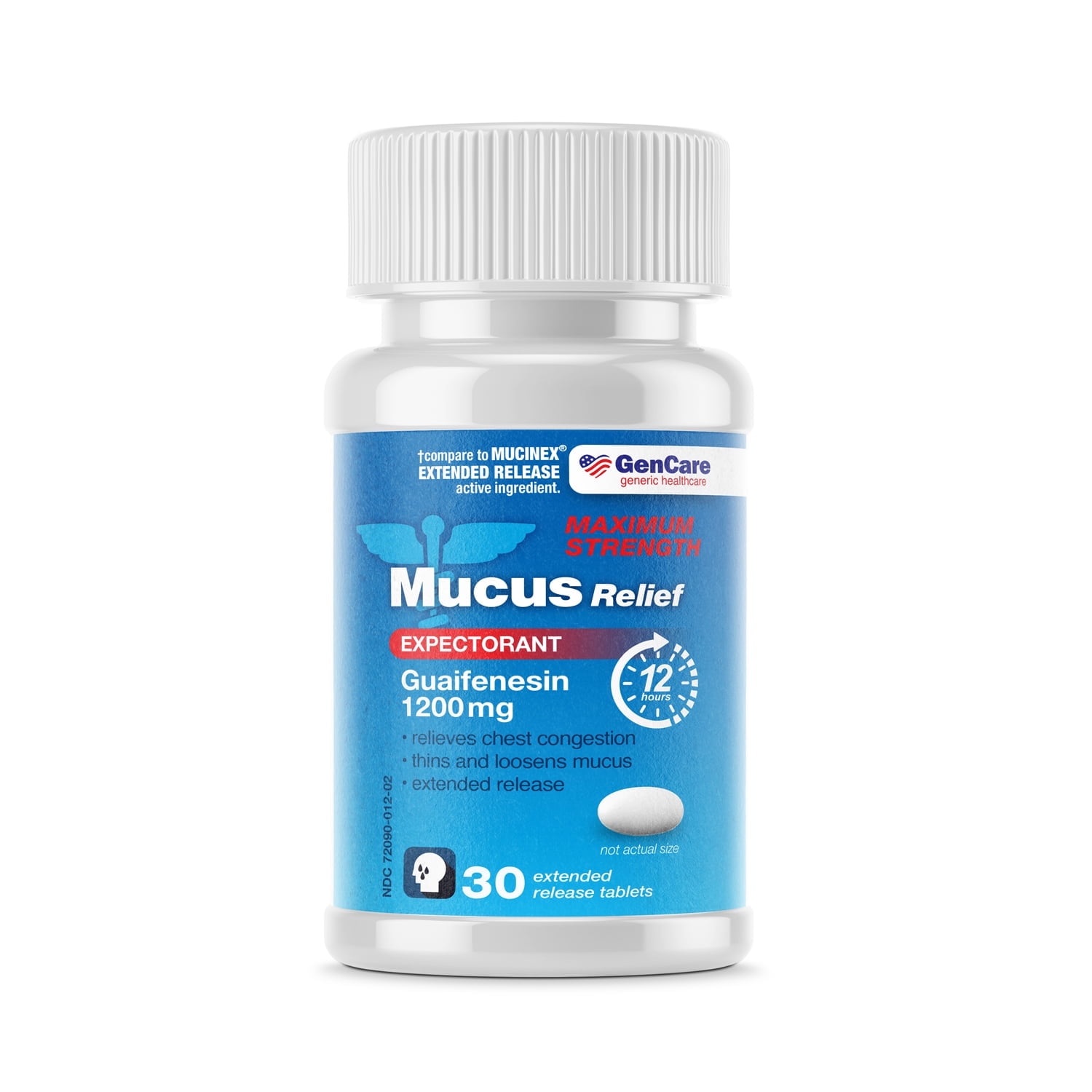 GenCare Maximum Strength Mucus Relief Expectorant Guaifenesin 1200 mg, 30 Tablets