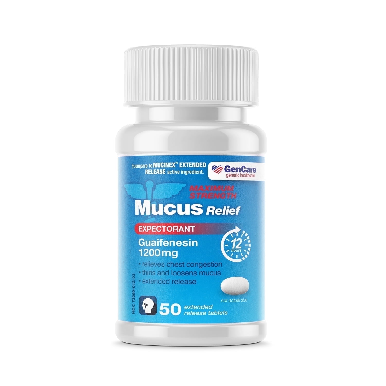 GenCare Maximum Strength Mucus Relief Expectorant Guaifenesin 1200 mg, 50 Tablets