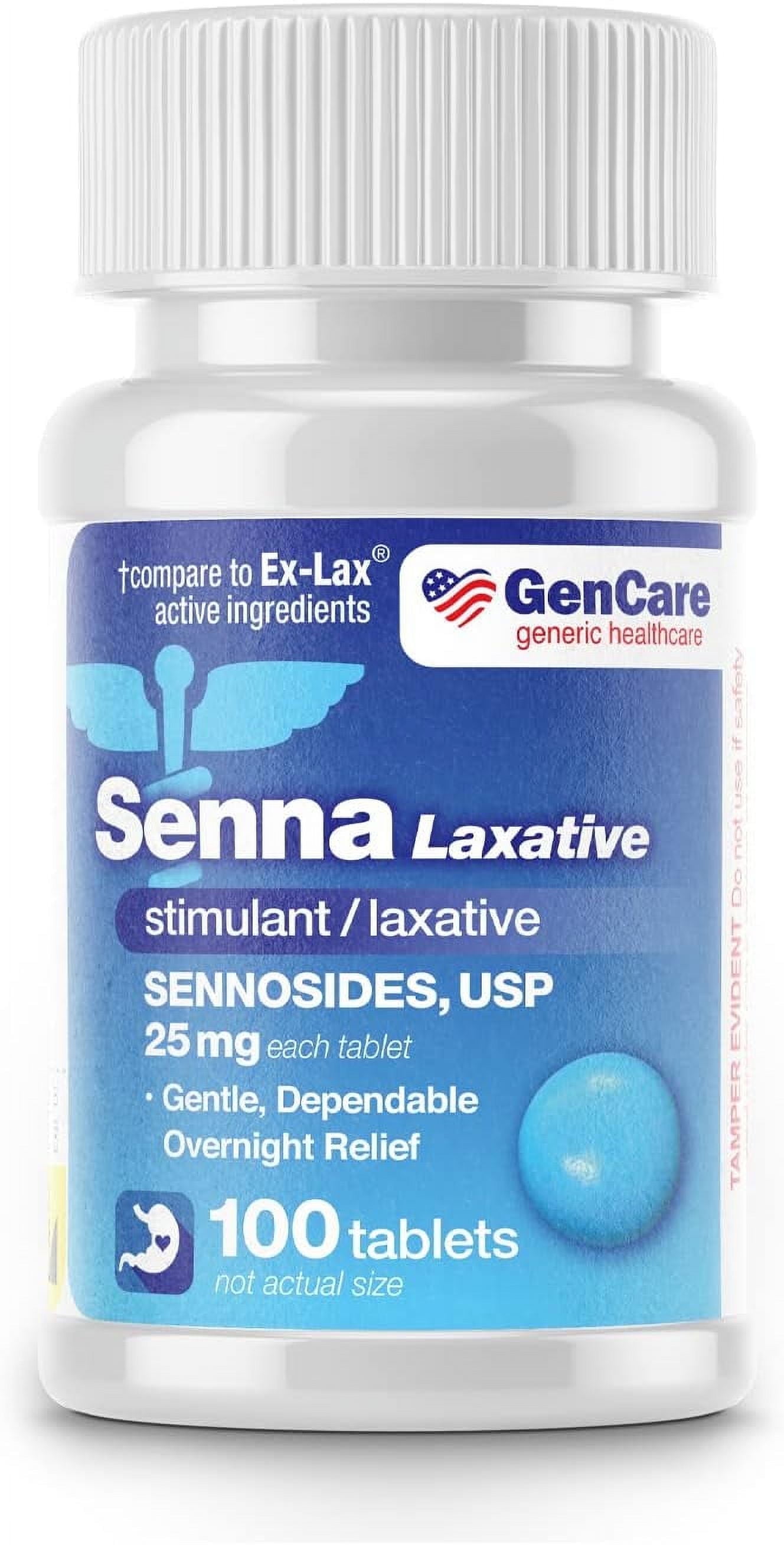 GenCare Maximum Strength Senna Laxative Sennosides 25mg Constipation Relief, 100 Tablets