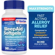 GenCare Maximum Strength Sleep Aid Pills Diphenhydramine HCl 50mg, 96 Softgels