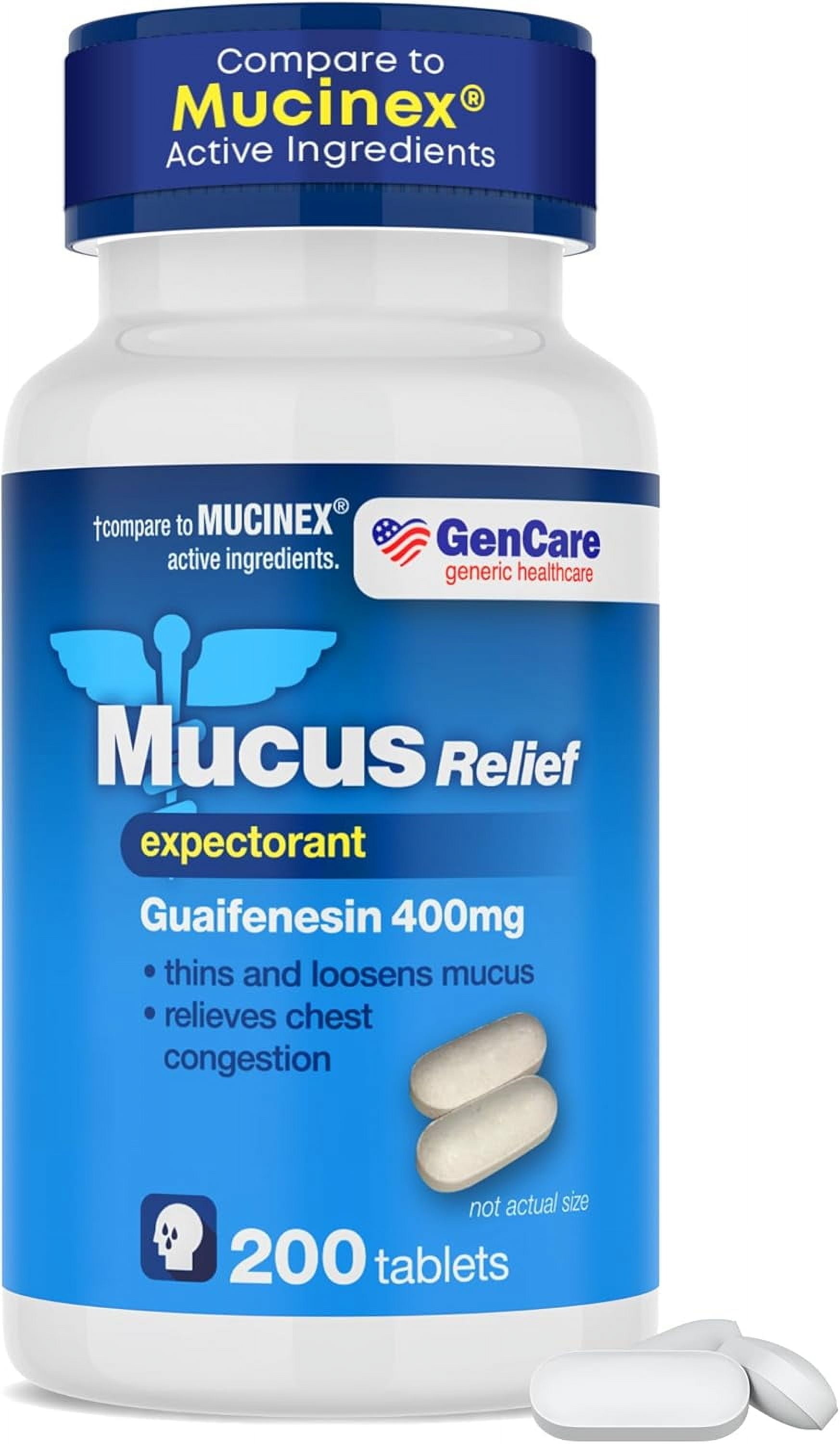 GenCare Mucus Relief Expectorant Guaifenesin 400 mg for Congestion and Flu, 200 Tablets