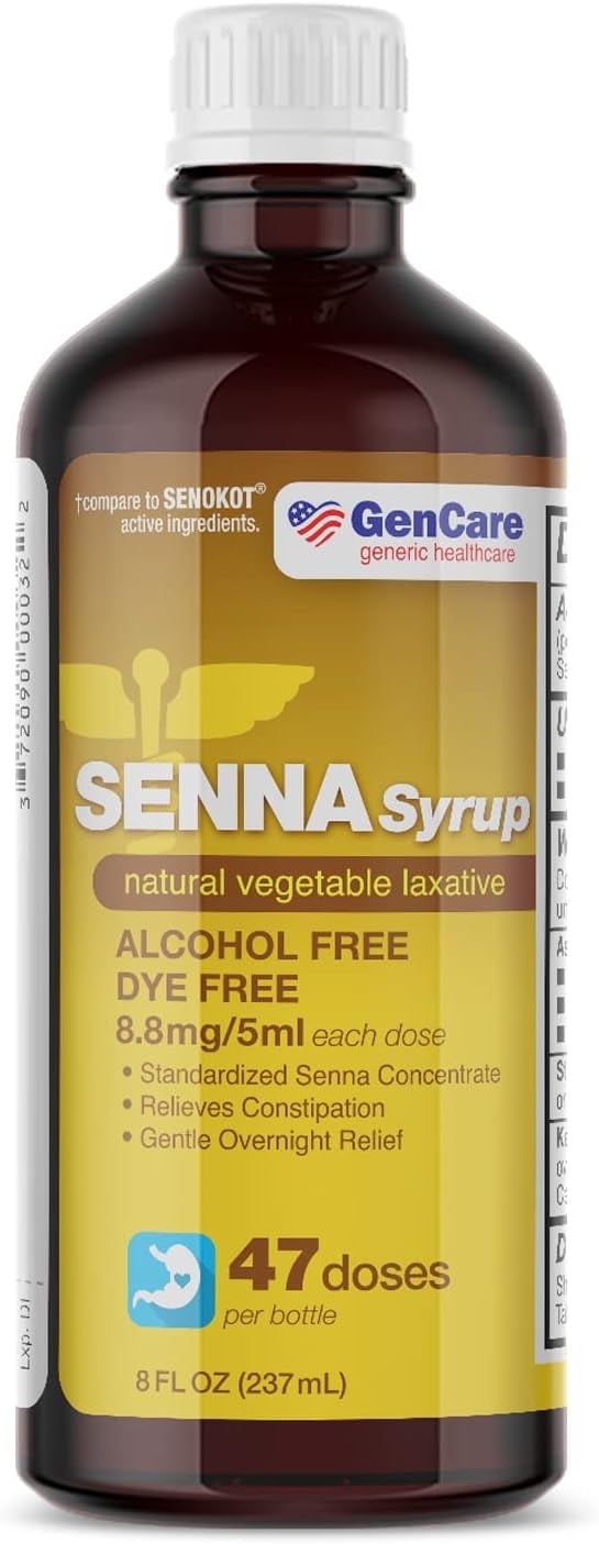 GenCare Senna Laxative Syrup for Constipation Relief with Sennosides 8.8mg, 8 fl oz