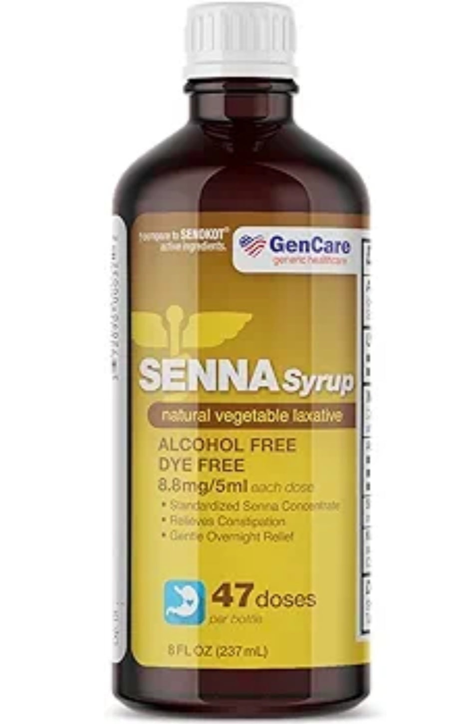 GenCare - Senna Syrup Liquid Laxative (8 Fl Oz Bottle) All Natural Vegetable Sennosides Active Ingredient | Easy to Swallow Constipation Relief for Adults and Kids 12 and Older | Best Value Size