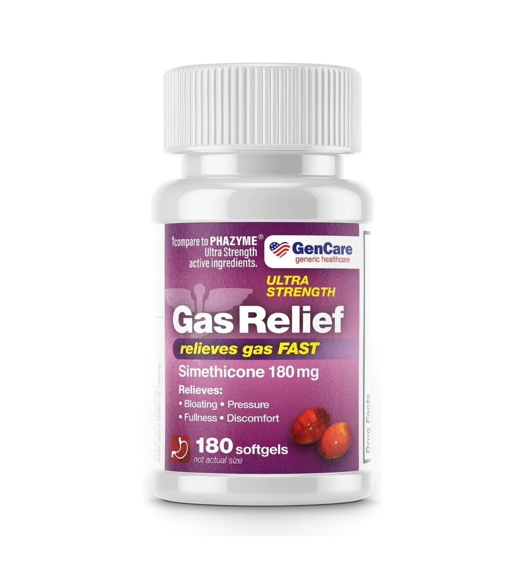 GenCare Simethicone Gas Relief for Adults Bloating Relief for Men & Women, 180 Softgels