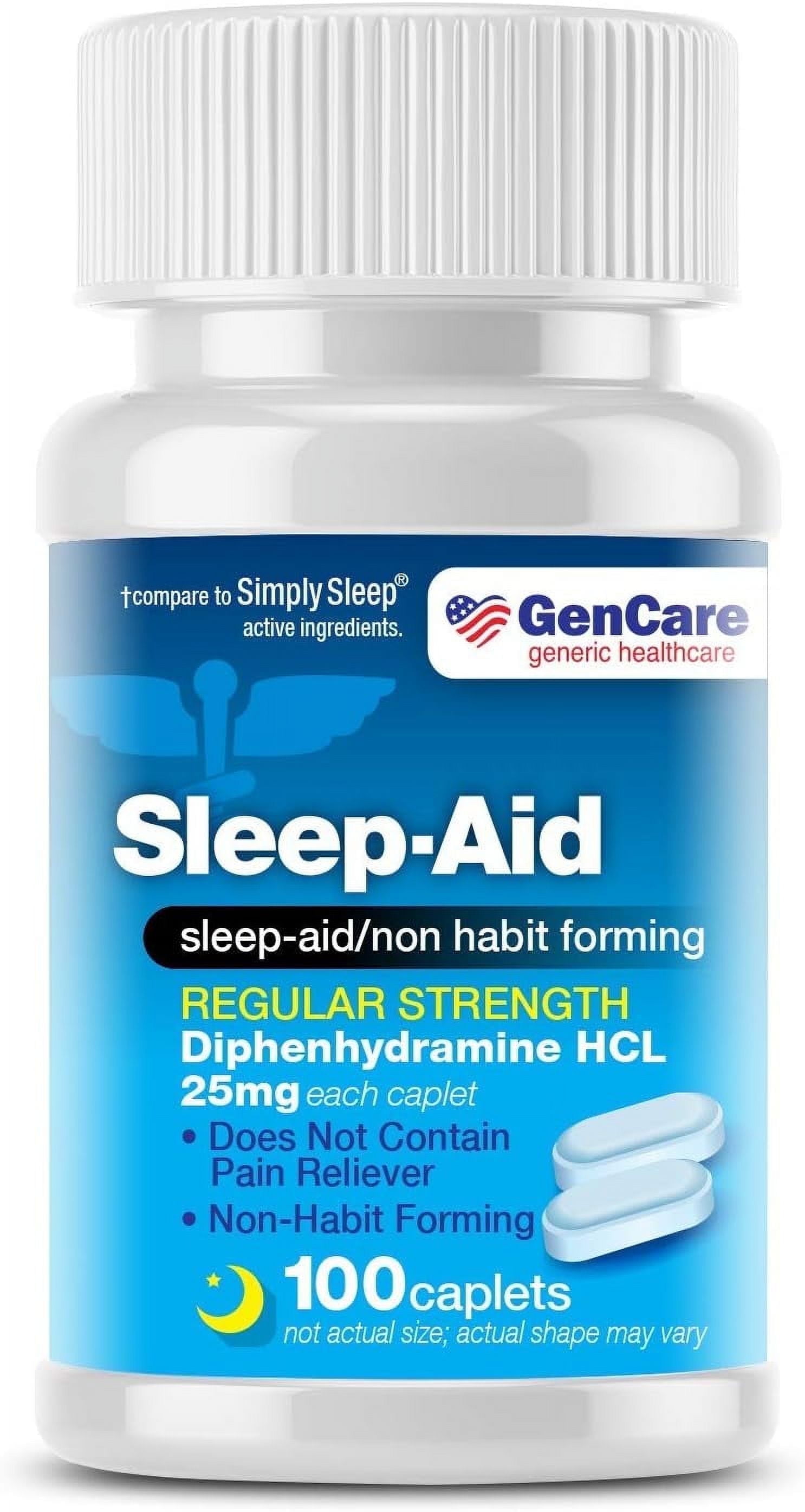 GenCare Sleep Aid Diphenhydramine HCl 25 mg Non Habit Forming Pills, 100 Caplets