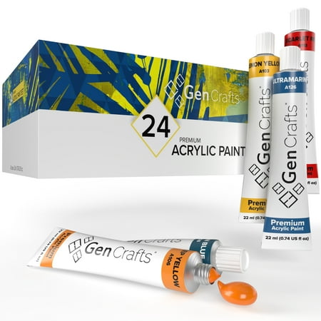 GenCrafts 0.74 oz Multi-Color Semi-Gloss Acrylic Art Paint (24 Pack)