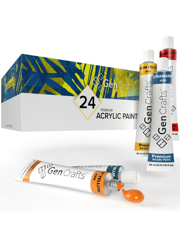 GenCrafts 0.74 oz Multi-Color Semi-Gloss Acrylic Art Paint (24 Pack)