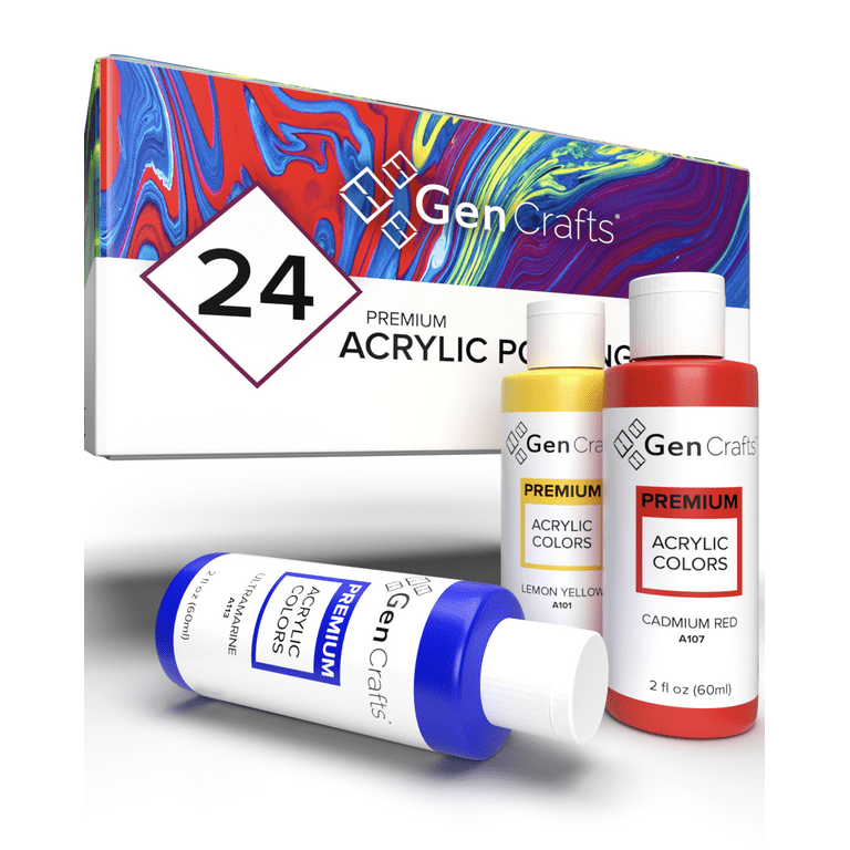 GenCrafts 2 oz Multi Color Semi Gloss Acrylic Craft Paint 24 Piece Bottles
