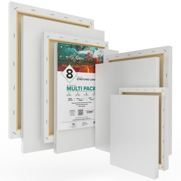 GenCrafts Assorted Stretched Canvas (8 Pack), Rectangular for Acrylic, Oil, Other Wet or Dry Medium - Artist Grade