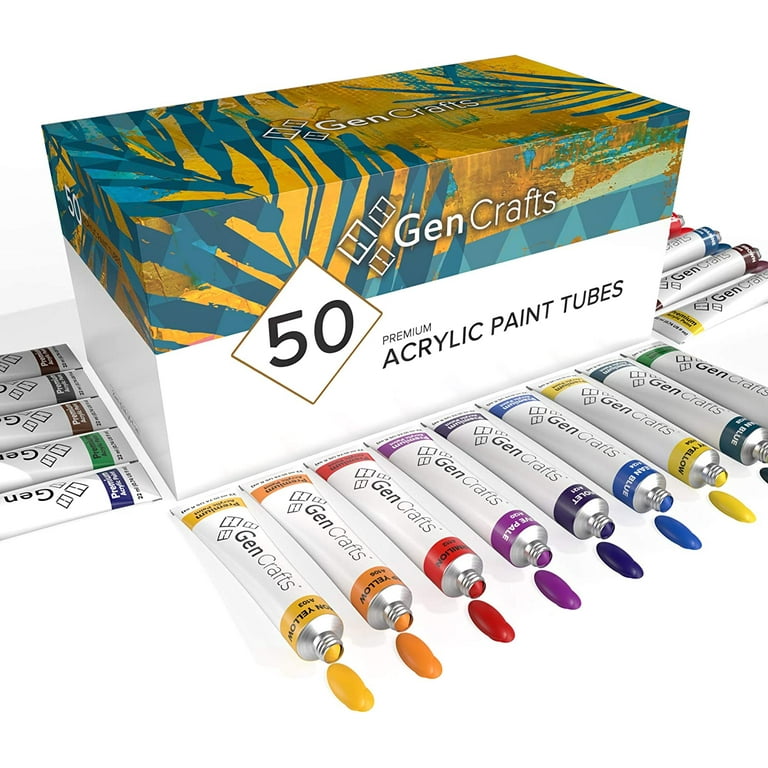 Gencrafts Acrylic Paint Set - Set of 50 Premium Vibrant Colors - 22 mL, 0.74 oz.