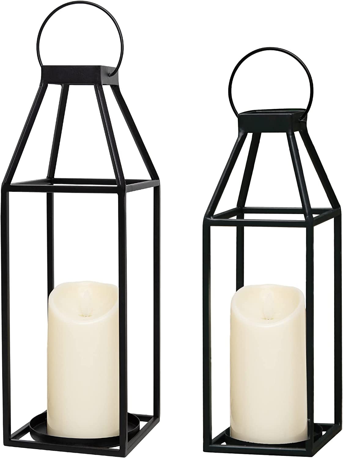 GenMous \u0026 Co.17.4'' \u0026 15'' Metal Candle Lanterns Set of 2- Decorative Lanterns with Flickering Timer Candles- Rustic Farmhouse Lanterns Candle Holder for Indoor, Outdoor, Tabletop (No Glass)